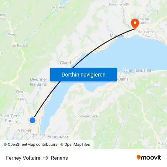 Ferney-Voltaire to Renens map