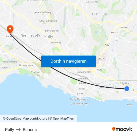 Pully to Renens map
