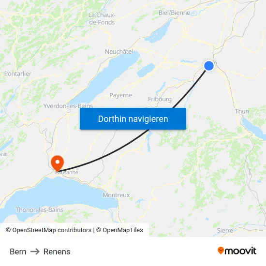 Bern to Renens map