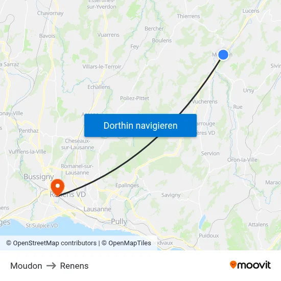 Moudon to Renens map