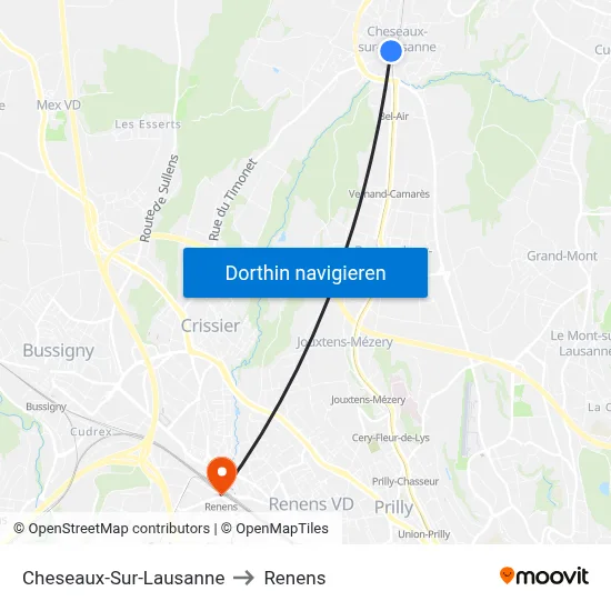 Cheseaux-Sur-Lausanne to Renens map