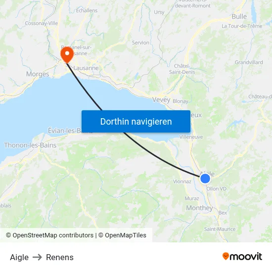 Aigle to Renens map