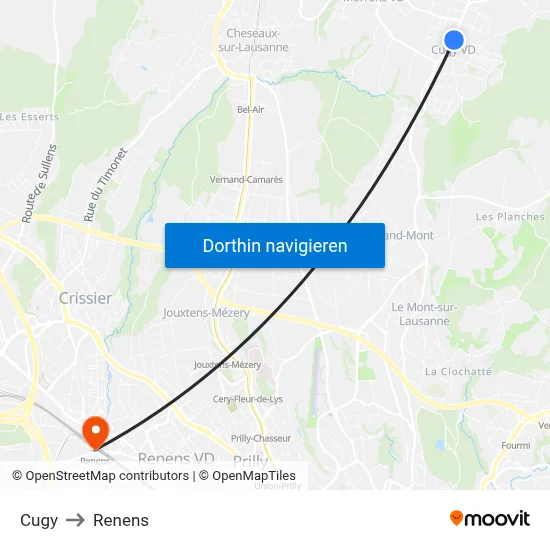 Cugy to Renens map