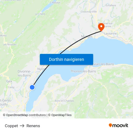Coppet to Renens map