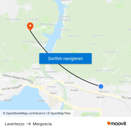 Lavertezzo to Mergoscia map