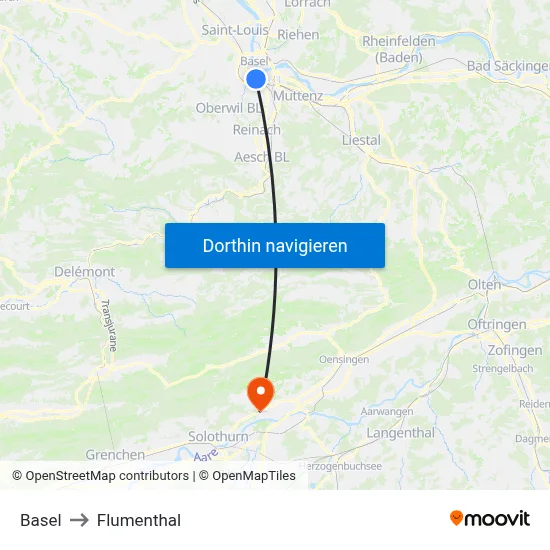 Basel to Flumenthal map