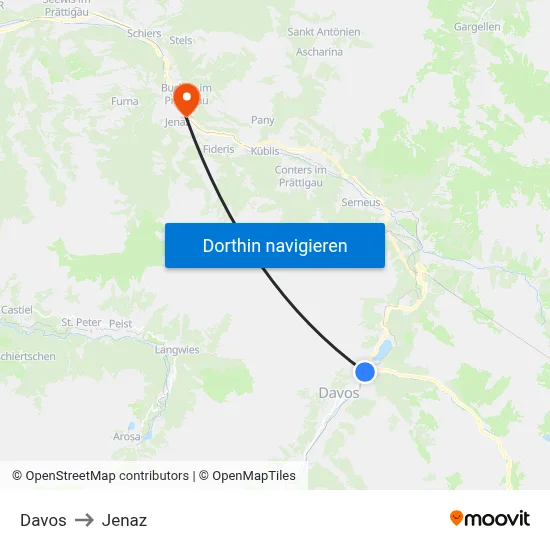 Davos to Jenaz map