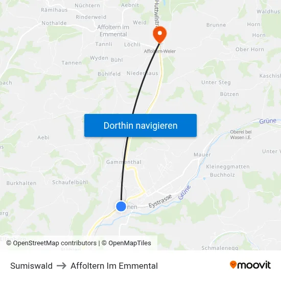 Sumiswald to Affoltern Im Emmental map