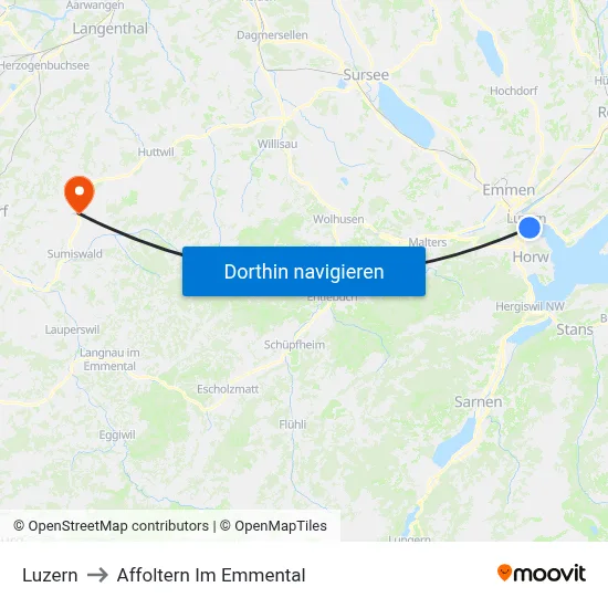 Luzern to Affoltern Im Emmental map