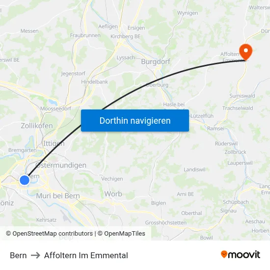Bern to Affoltern Im Emmental map