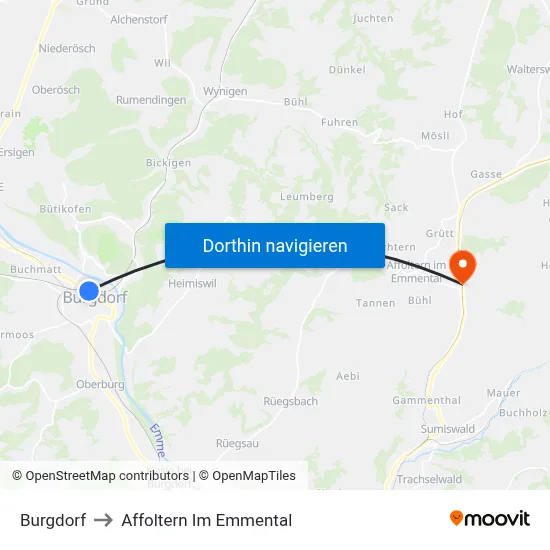Burgdorf to Affoltern Im Emmental map