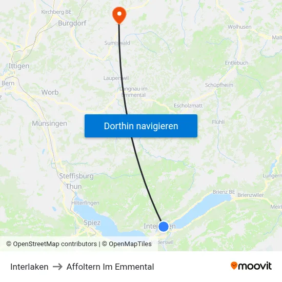 Interlaken to Affoltern Im Emmental map