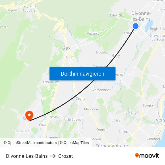 Divonne-Les-Bains to Crozet map