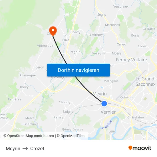Meyrin to Crozet map