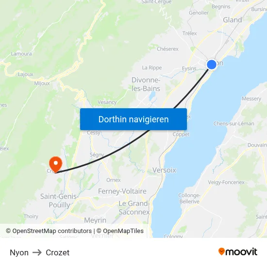 Nyon to Crozet map