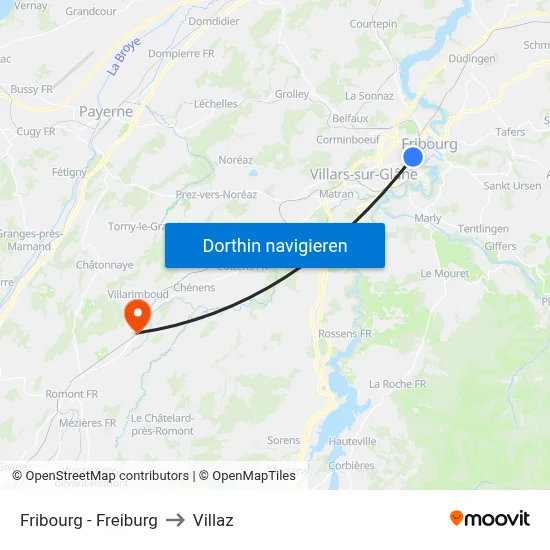 Fribourg - Freiburg to Villaz map