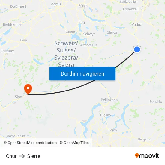 Chur to Sierre map
