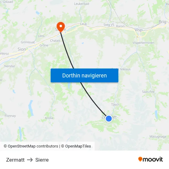 Zermatt to Sierre map