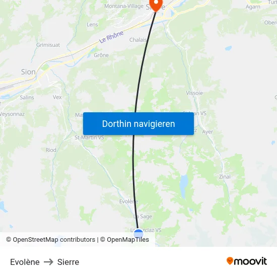 Evolène to Sierre map