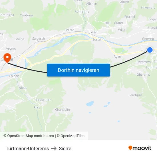 Turtmann-Unterems to Sierre map