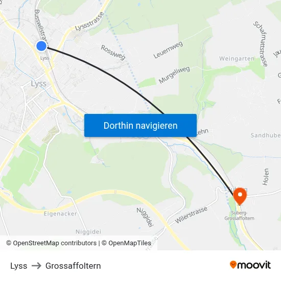 Lyss to Grossaffoltern map