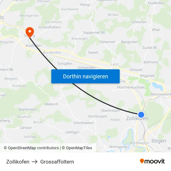 Zollikofen to Grossaffoltern map