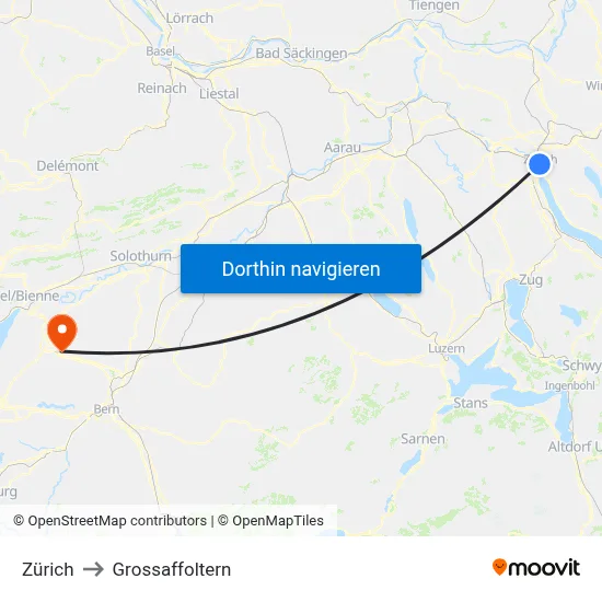 Zürich to Grossaffoltern map