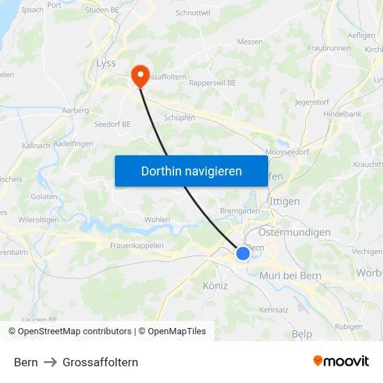 Bern to Grossaffoltern map