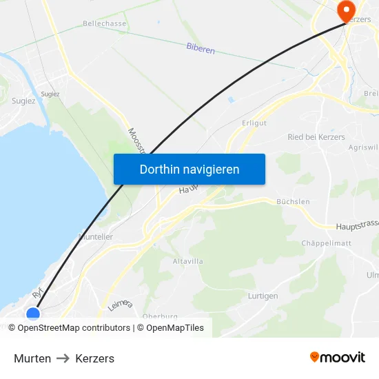 Murten to Kerzers map