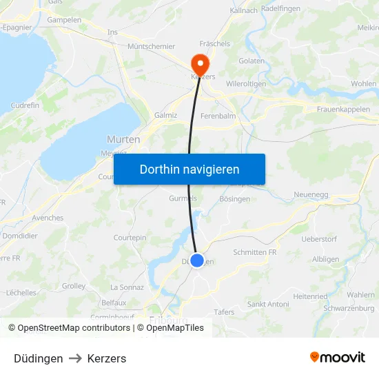 Düdingen to Kerzers map