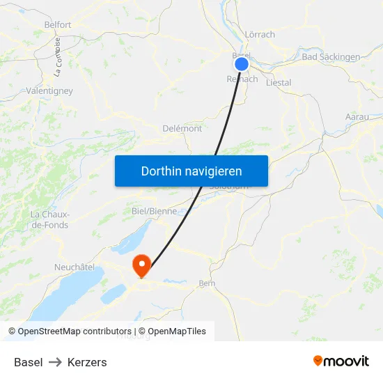 Basel to Kerzers map