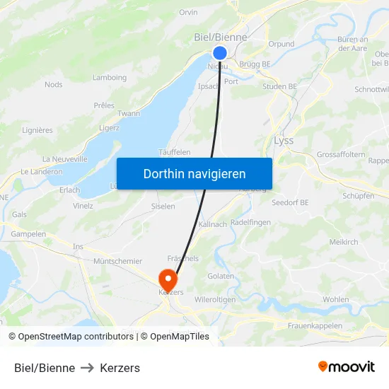 Biel/Bienne to Kerzers map
