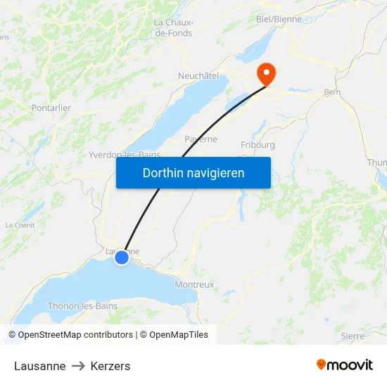 Lausanne to Kerzers map