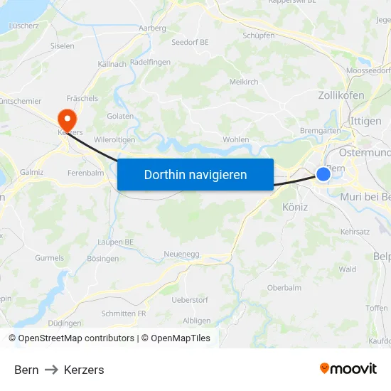 Bern to Kerzers map