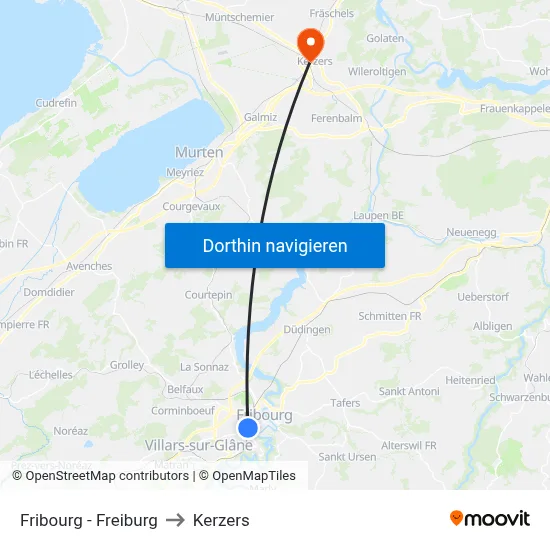 Fribourg - Freiburg to Kerzers map