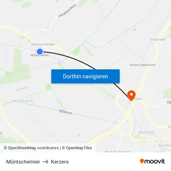 Müntschemier to Kerzers map