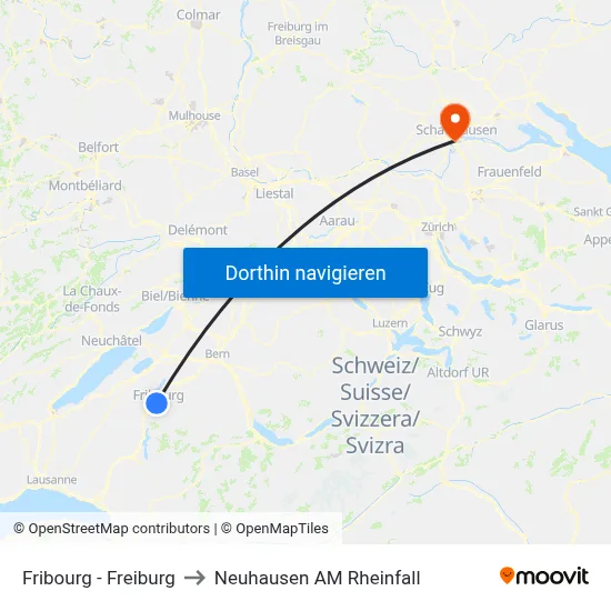 Fribourg - Freiburg to Neuhausen AM Rheinfall map