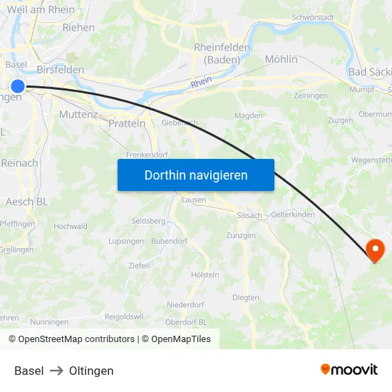 Basel to Oltingen map