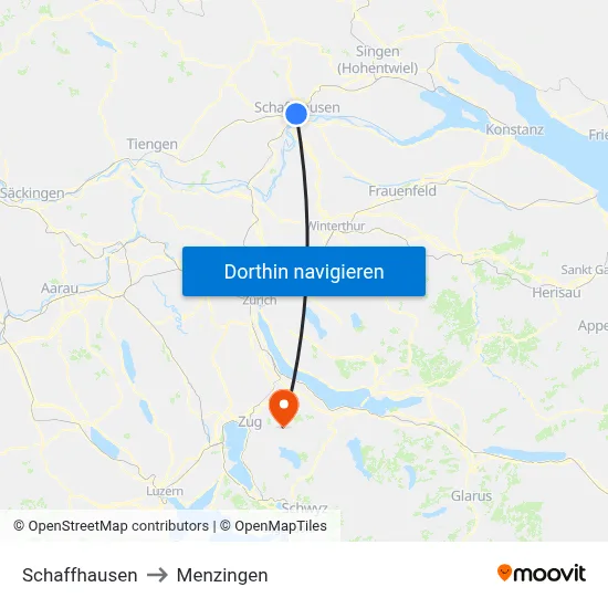 Schaffhausen to Menzingen map