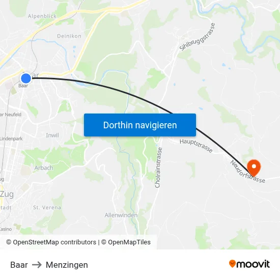 Baar to Menzingen map