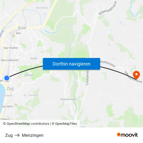 Zug to Menzingen map