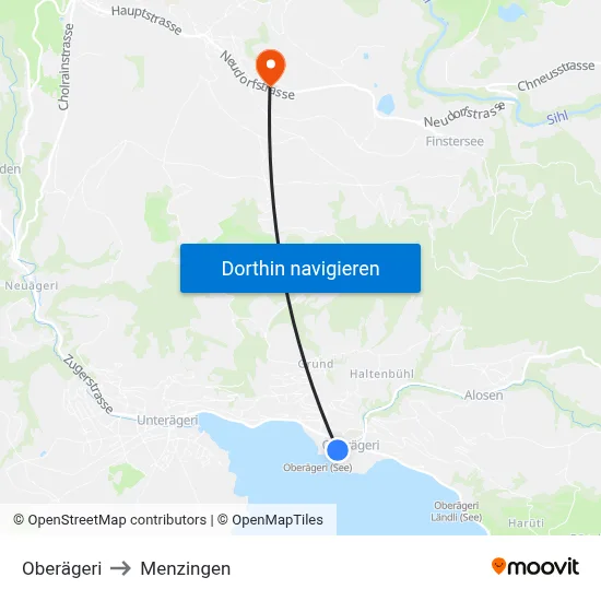 Oberägeri to Menzingen map