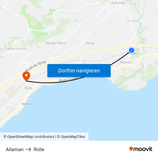 Allaman to Rolle map