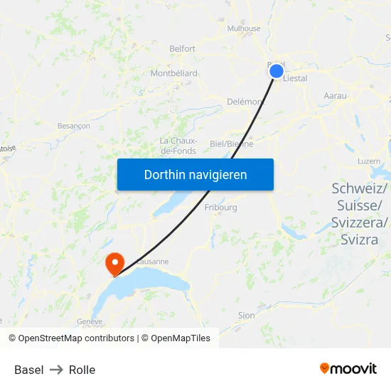 Basel to Rolle map