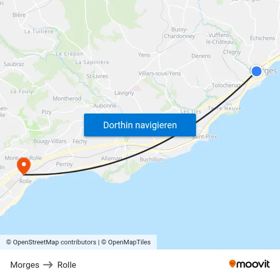 Morges to Rolle map