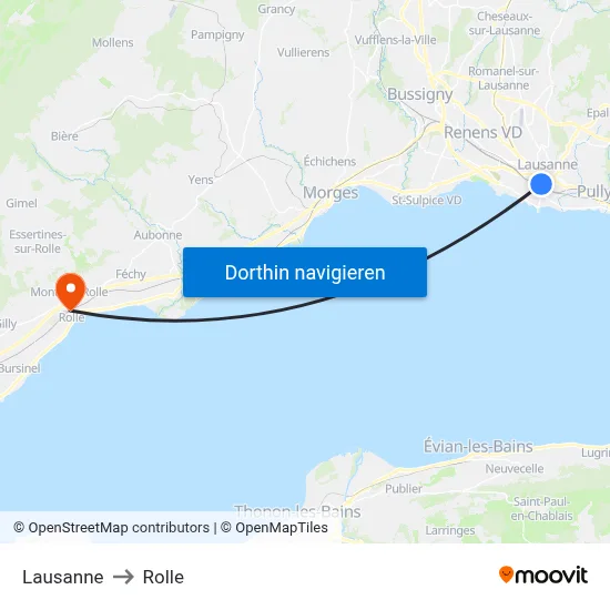 Lausanne to Rolle map