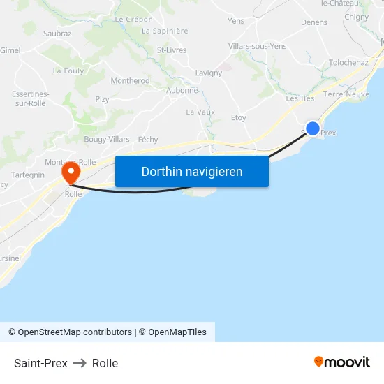 Saint-Prex to Rolle map