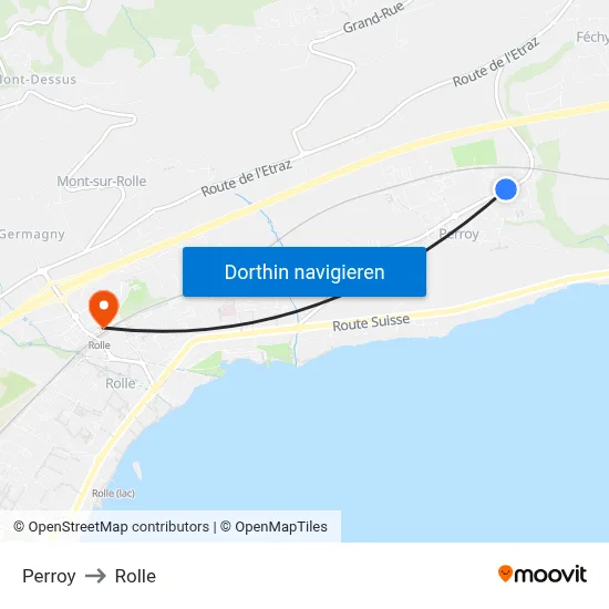 Perroy to Rolle map