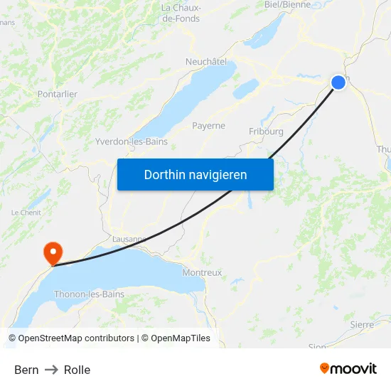 Bern to Rolle map