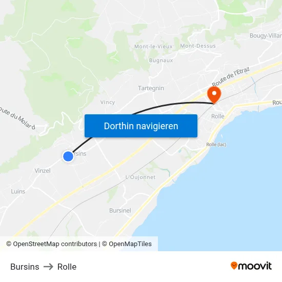 Bursins to Rolle map